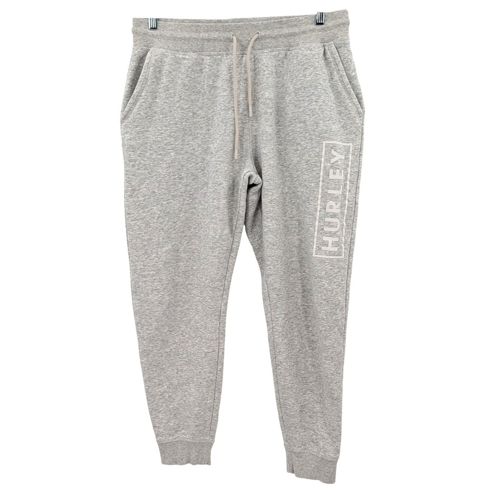 Hurley Boxed Logo Fleece Joggers Gray Relaxed Fit Sweatpants Mens Large